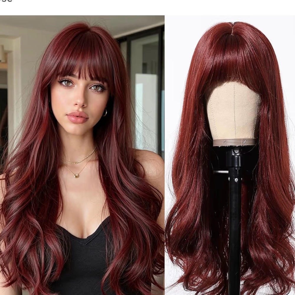 Long Wavy Burgundy Wigs for Women Natuaral Synthetic Hair Heat Resistant Red Wig